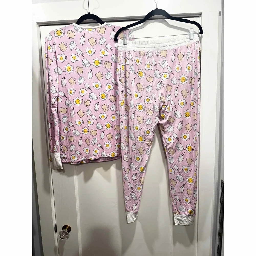 Little Sleepies Womens Pajama Set Pink Breakfast Buddies Large Bamboo - Picture 7 of 16